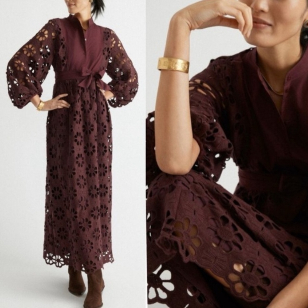 Tuckernuck Burgundy Lace Long Sleeve Dress